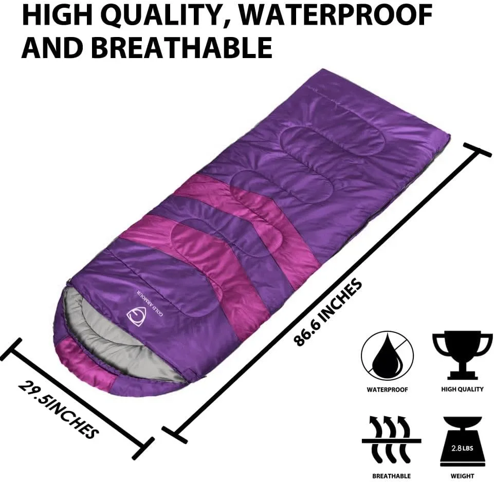 Gold Armour Sleeping Bags for Adults Cold Weather & Warm - Backpacking Camping Sleeping Bag for Kids 10-12, Girls, Boys - Lightweight Compact Camping Essentials Gear Accessories, Right Zipper