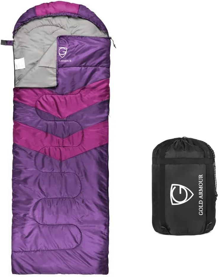 Gold Armour Sleeping Bags for Adults Cold Weather & Warm - Backpacking Camping Sleeping Bag for Kids 10-12, Girls, Boys - Lightweight Compact Camping Essentials Gear Accessories, Right Zipper