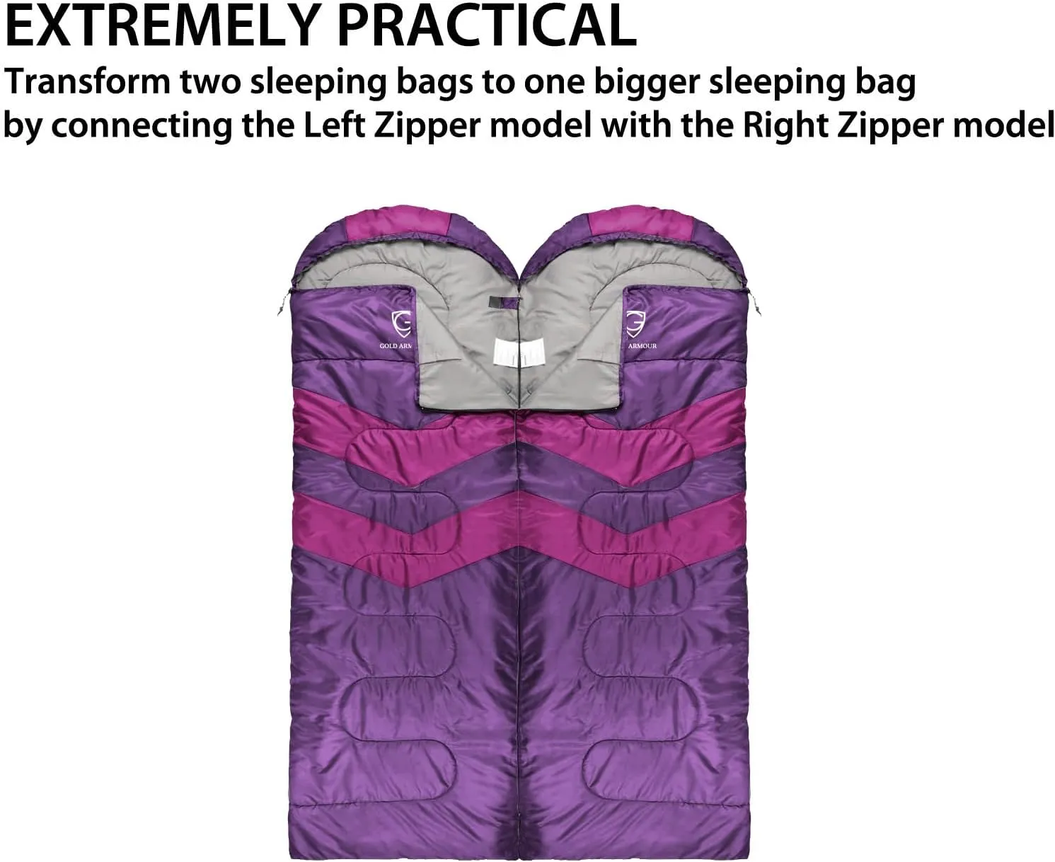 Gold Armour Sleeping Bags for Adults Cold Weather & Warm - Backpacking Camping Sleeping Bag for Kids 10-12, Girls, Boys - Lightweight Compact Camping Essentials Gear Accessories, Right Zipper