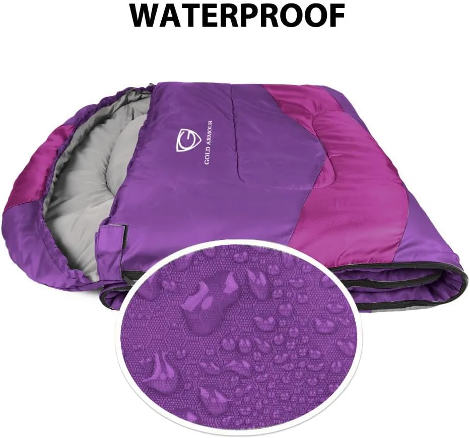 Gold Armour Sleeping Bags for Adults Cold Weather & Warm - Backpacking Camping Sleeping Bag for Kids 10-12, Girls, Boys - Lightweight Compact Camping Essentials Gear Accessories, Right Zipper