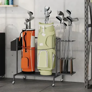 Golf Bag Organizer for Garage, Golf Bag Storage Stand Fits 2 Golf Bags, Freestanding Golf Club Holder for Garage, Shed, Home, Basement, Other Golfing Equipment Accessories, Black BEBK17501