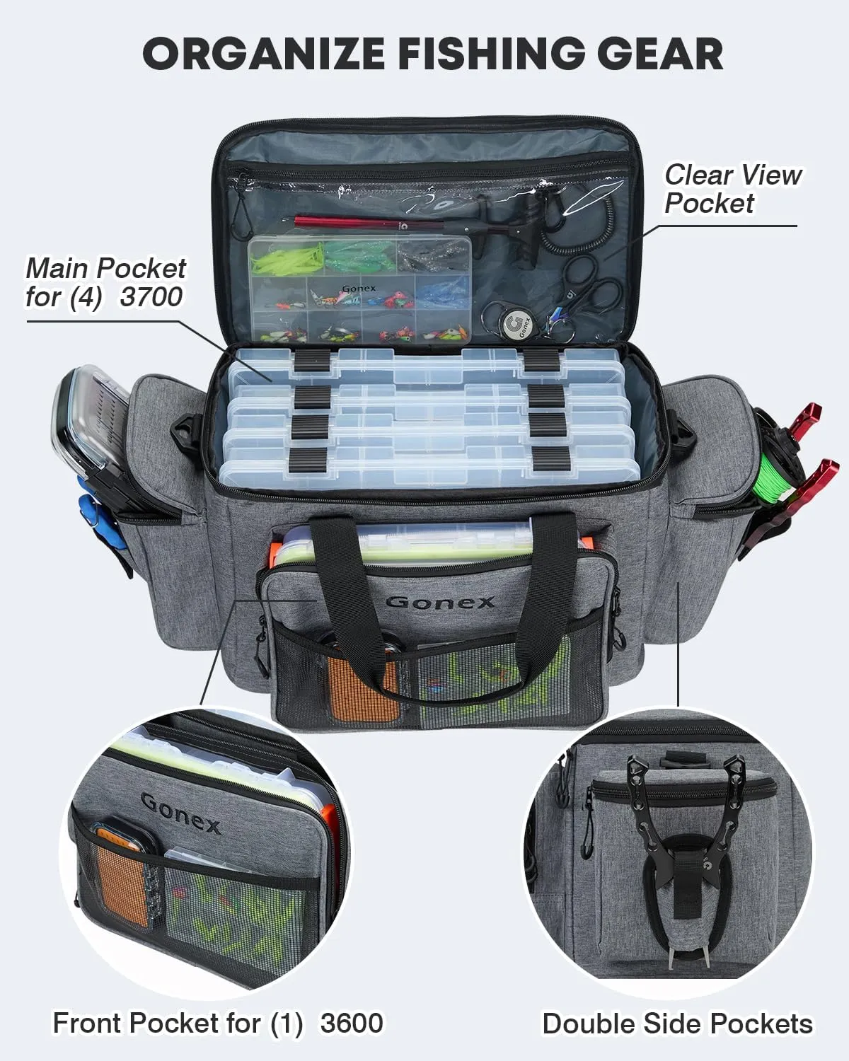 Gonex Fishing Tackle Bags for Saltwater & Freshwater, Fishing Gear Storage Bag with Water Resistant Bottom Suitable for 3600 3700 Size Tackle Box