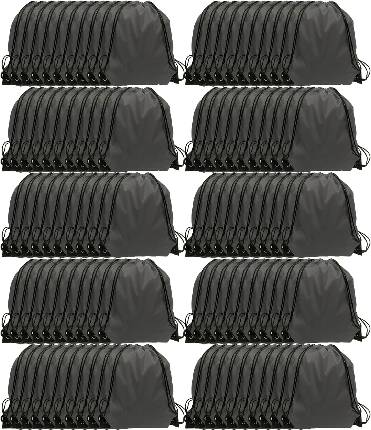 GoodtoU Drawstring Backpacks, 100 Pieces Drawstring Bags Bulk Nylon Backpack for Sport, Traveling, Team (Grey)