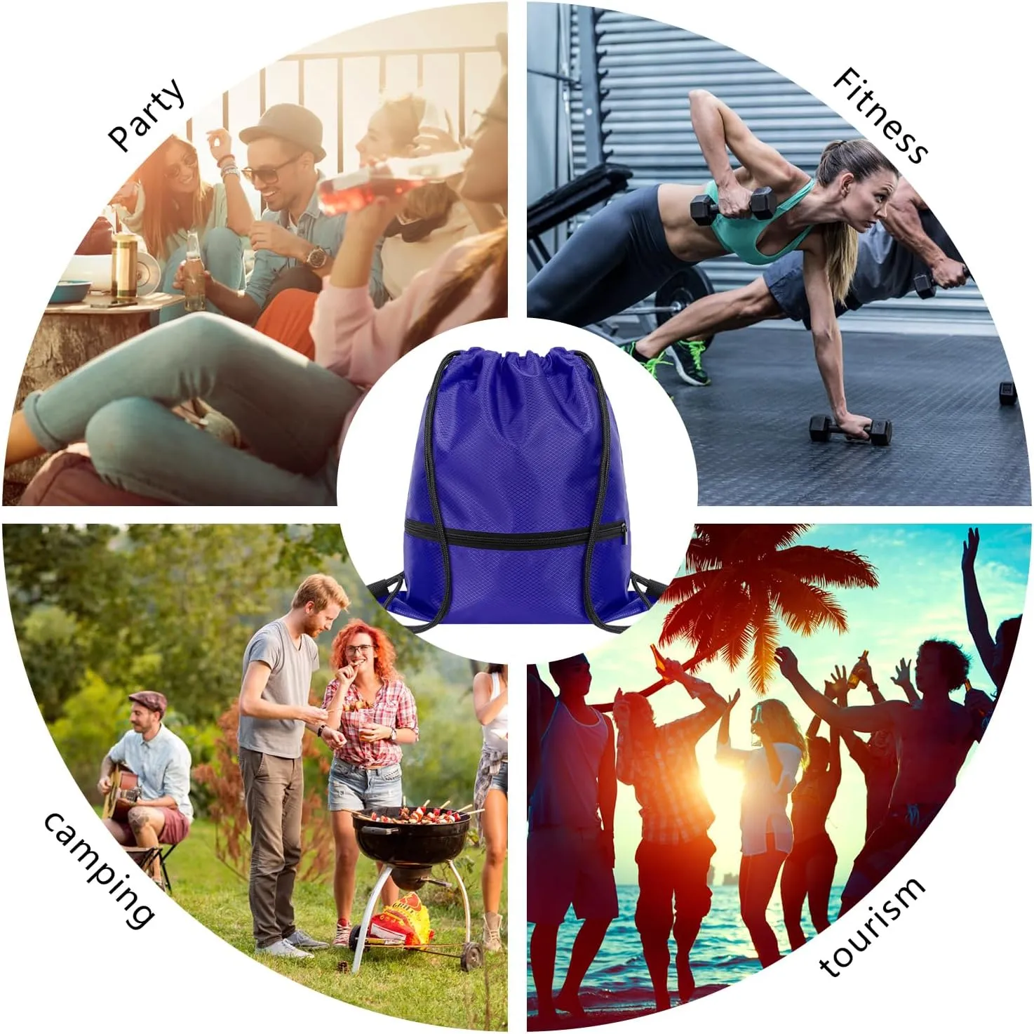 GoodtoU Gym Drawstring Bag, Waterproof Backpack with Zipper Pocket - Cinch Swimming Bag for Men & Women (Blue, 2 pcs)