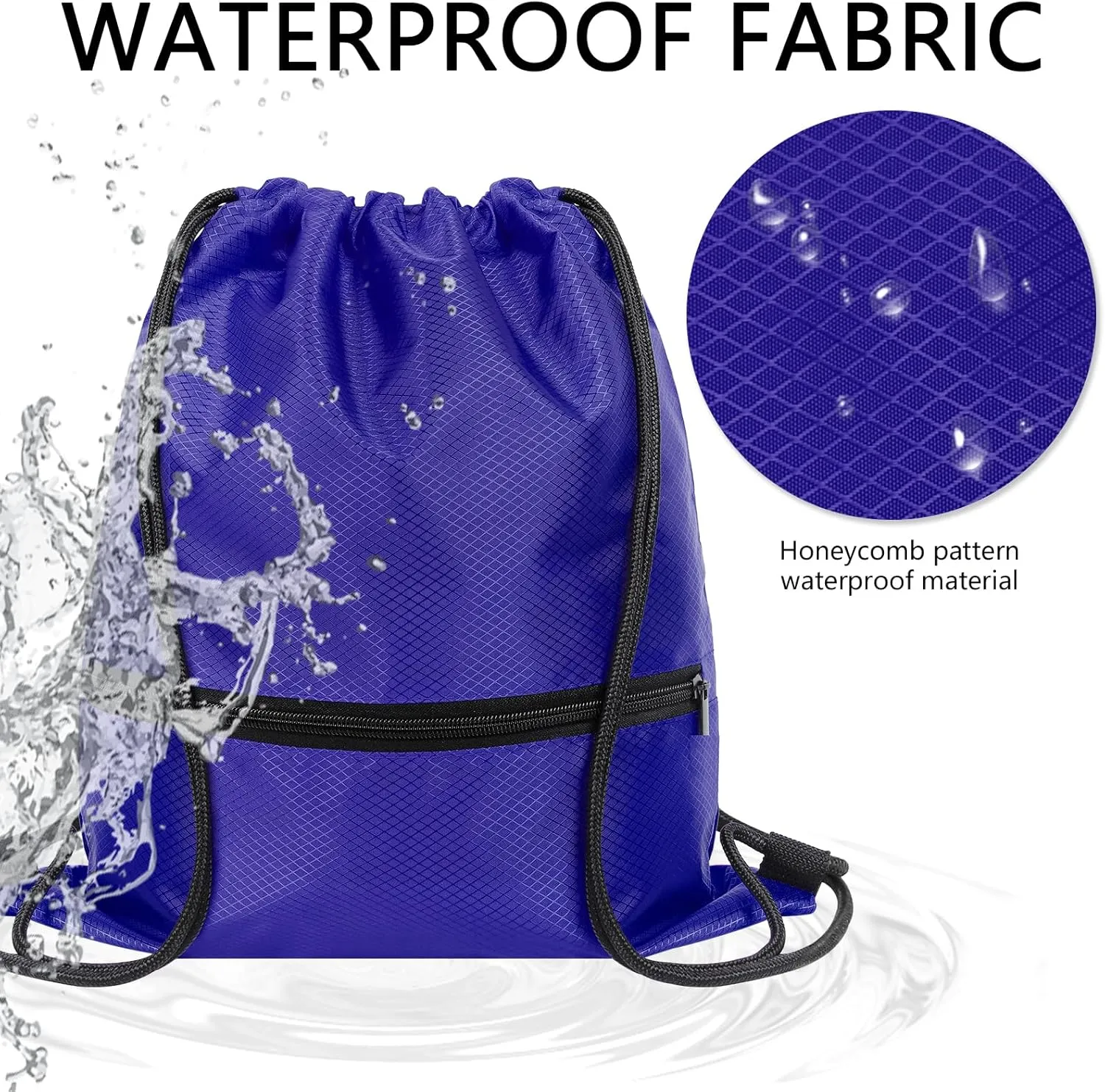 GoodtoU Gym Drawstring Bag, Waterproof Backpack with Zipper Pocket - Cinch Swimming Bag for Men & Women (Blue, 2 pcs)