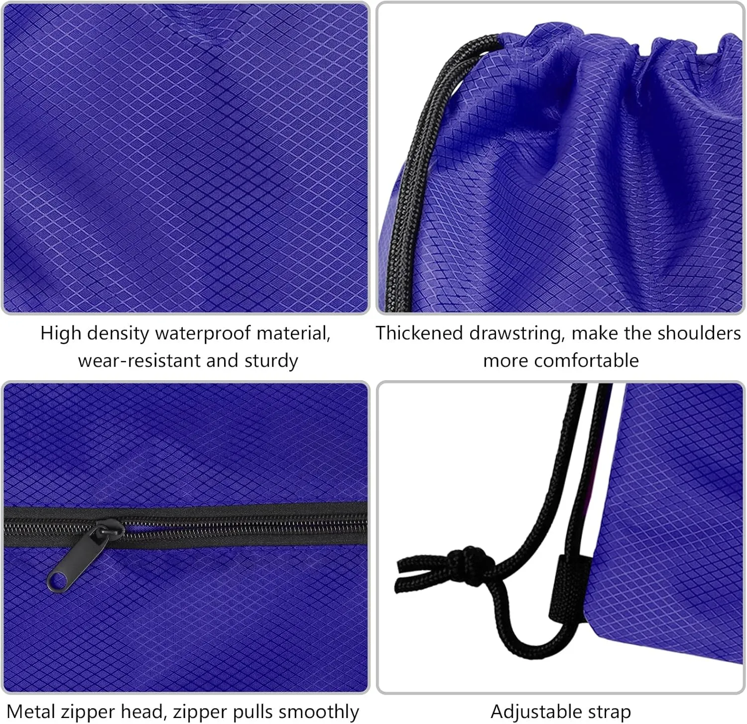 GoodtoU Gym Drawstring Bag, Waterproof Backpack with Zipper Pocket - Cinch Swimming Bag for Men & Women (Blue, 2 pcs)