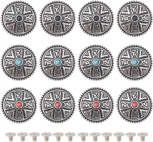 GORGECRAFT 1 Box 12PCS Leather Decorative Conchos Buttons 3 Colors Metal Stud Screw Back Turquoise Metal Button Replacement Zinc Alloy Buckle Rivet DIY Creativity Product Accessories for Craft Sewing