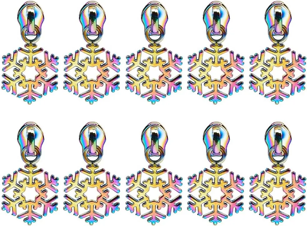 GORGECRAFT 1 Box 14Pcs Snowflake Christmas Rainbow Metal Zipper Pulls Replacement Alloy Zipper Pull Tabs Kit for Purse Handbag Making Craft Sewing DIY Tailor