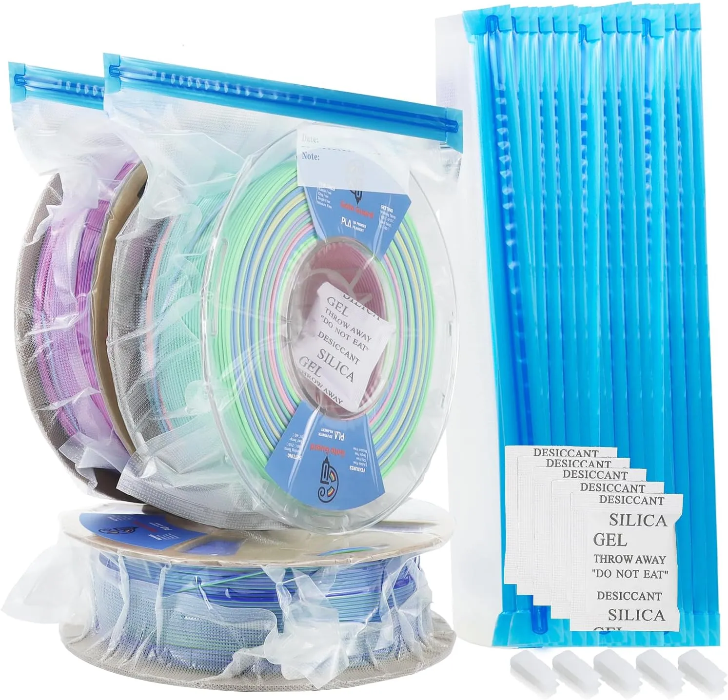 Goto Guard Filament Vacuum Storage Bags Kit 65pcs, 30pcs Thicken Filament Storage Bags with 30pcs Desiccant, 5pcs Seal Clip for Keeping Filament Dry, Fit PLA/PETG/TPU Filaments, 11.8x13.2in (No Pump)