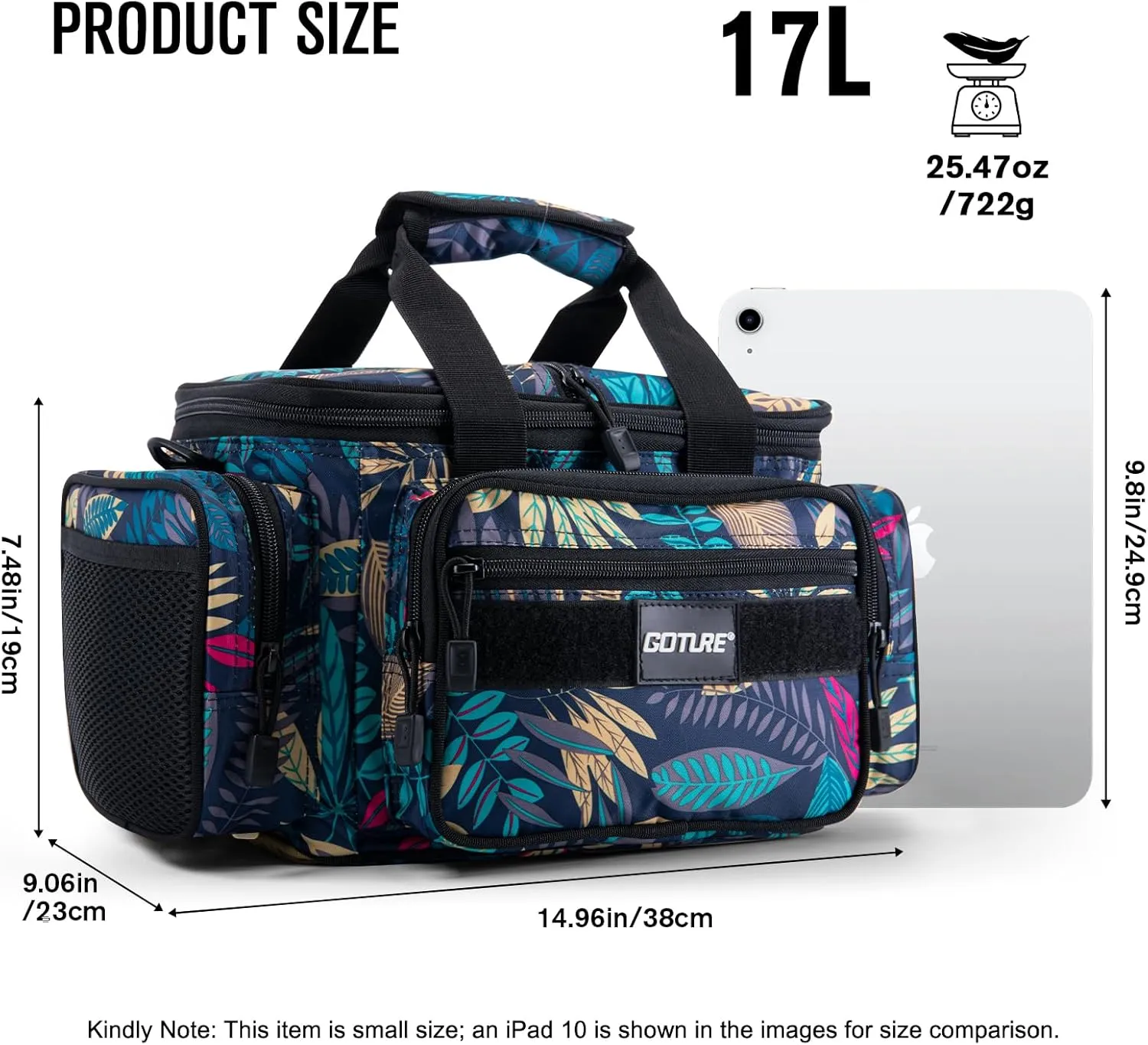 Goture Fishing Tackle Bag,Soft Side 600D Water-Resistant Cross Body Sling Fishing Bag, Small Freshwater Saltwater Gear Storage Tactical Bags Outdoor, Store 3 3600 Tackle Boxes,14.96"x9.06"x7.48"