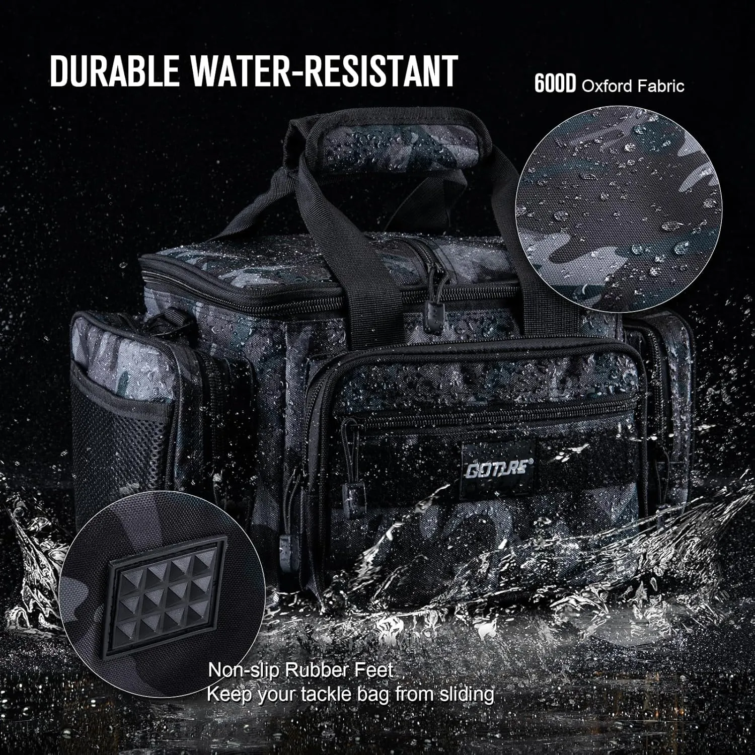 Goture Fishing Tackle Bag,Soft Side 600D Water-Resistant Cross Body Sling Fishing Bag, Small Freshwater Saltwater Gear Storage Tactical Bags Outdoor, Store 3 3600 Tackle Boxes,14.96"x9.06"x7.48"