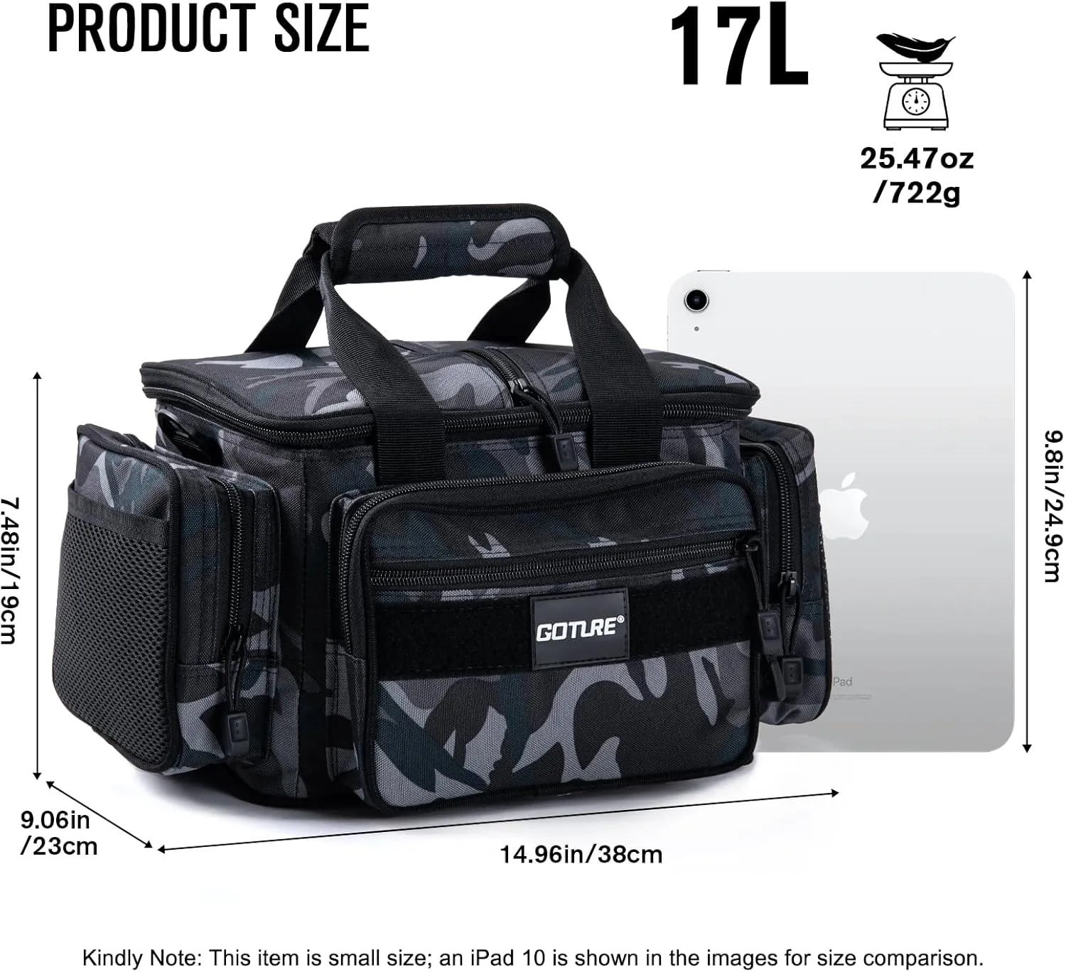 Goture Fishing Tackle Bag,Soft Side 600D Water-Resistant Cross Body Sling Fishing Bag, Small Freshwater Saltwater Gear Storage Tactical Bags Outdoor, Store 3 3600 Tackle Boxes,14.96"x9.06"x7.48"