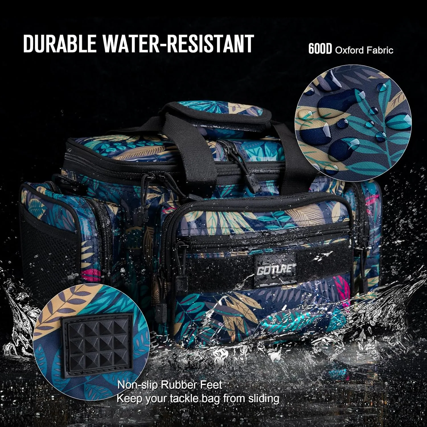 Goture Fishing Tackle Bag,Soft Side 600D Water-Resistant Cross Body Sling Fishing Bag, Small Freshwater Saltwater Gear Storage Tactical Bags Outdoor, Store 3 3600 Tackle Boxes,14.96"x9.06"x7.48"