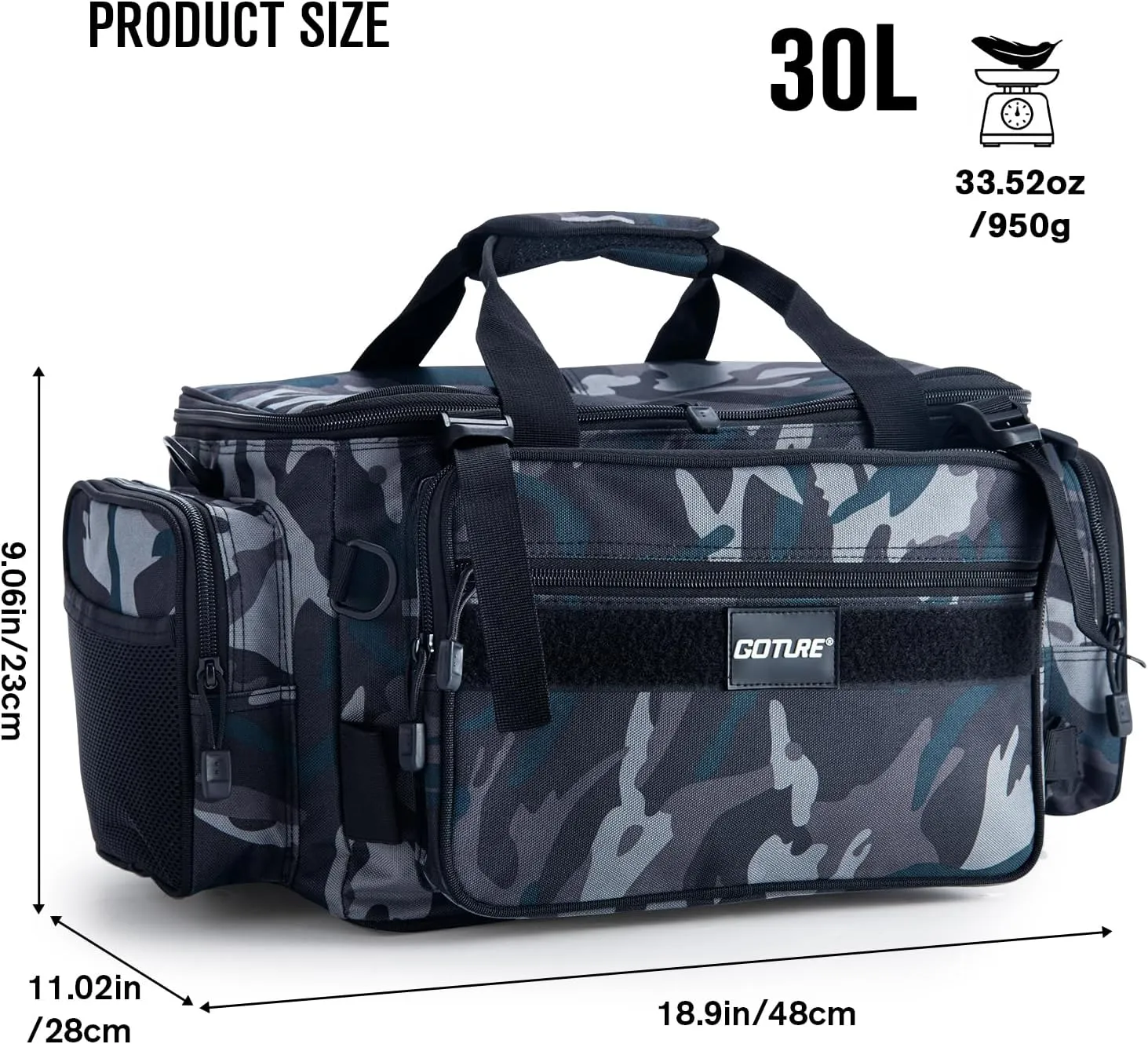 Goture Fishing Tackle Bag,Soft Side 600D Water-Resistant Cross Body Sling Fishing Bag,Waist Pack Freshwater Saltwater Gear Storage,Tactical Bags Outdoor,Store 4 3700 Tackle Boxes, 18.9"x11.02"x9.06"