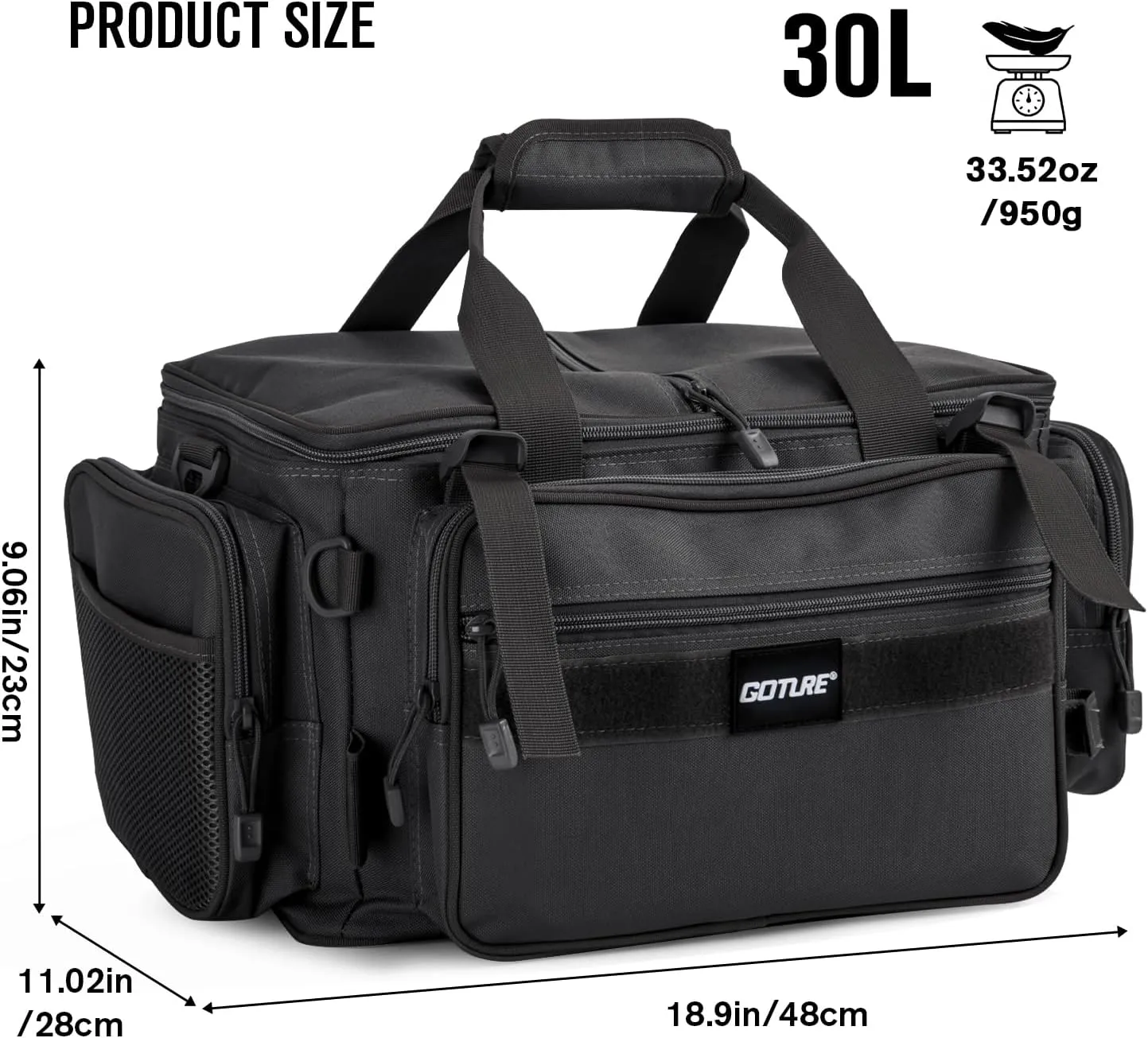Goture Fishing Tackle Bag,Soft Side 600D Water-Resistant Cross Body Sling Fishing Bag,Waist Pack Freshwater Saltwater Gear Storage,Tactical Bags Outdoor,Store 4 3700 Tackle Boxes, 18.9"x11.02"x9.06"