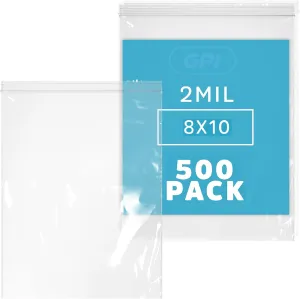 GPI - 8" X 10", 1/2 Gallon Zip Bags, Case Of 500, Clear Plastic Reclosable Zipper Lock Poly Baggies, 2 Mil Thick, With Resealable Zip Top Lock For Food Storage, Clothing, Snacks, Crafts & Packaging.