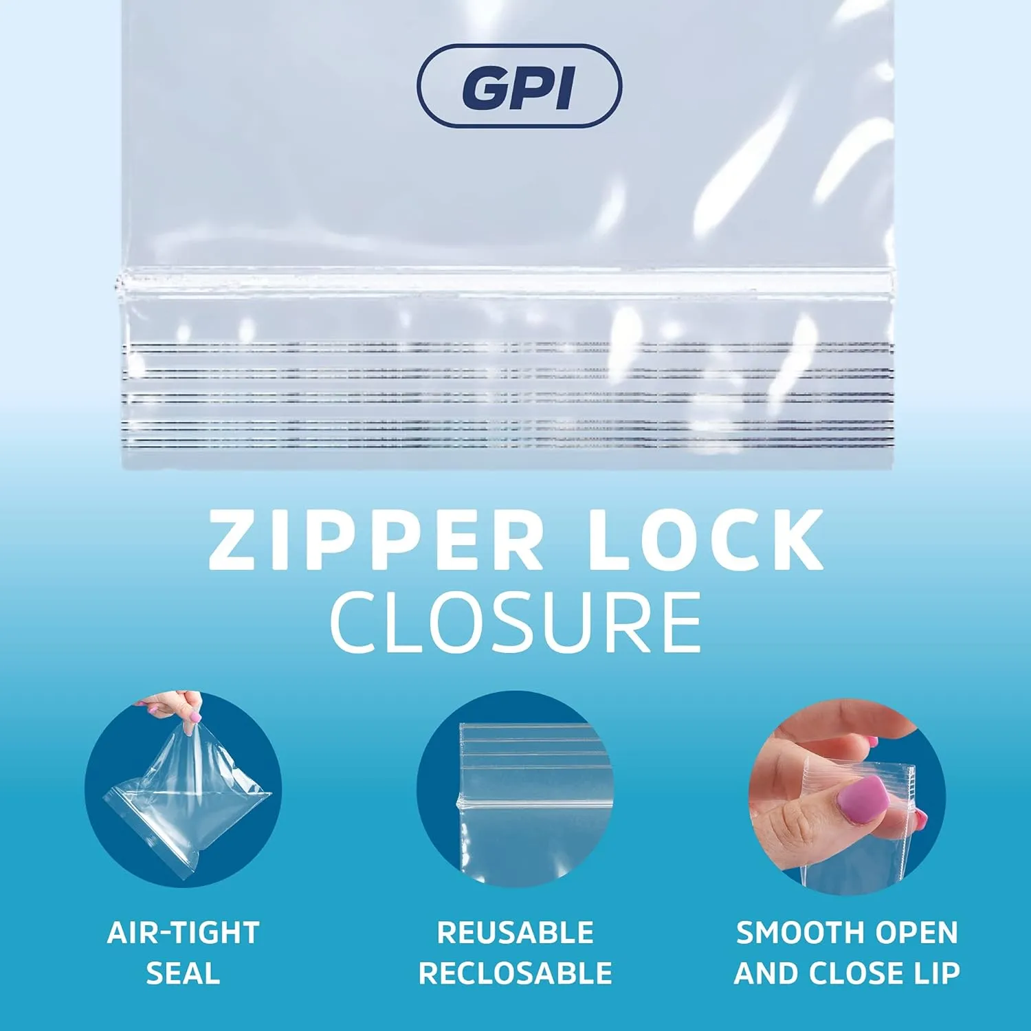 GPI Pack of 200, 10" X 12" 1 Gallon, Clear Plastic Reclosable Zip Bags - Bulk 2 Mil Thick Strong & Durable Poly Baggies with Resealable Zip Top Lock for Travel, Storage, Packaging & Shipping