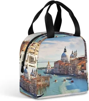Grand Canal in Italy Lunch Box Adult Insulated Lunch Bag Small Leakproof Cooler Food Lunch Containers High Capacity Lunch Tote Bags for Office Work Travel Outdoor