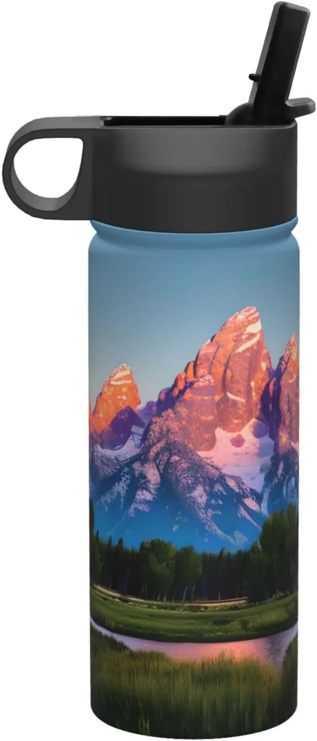 grand teton national park Print Flask Stainless Steel Water Bottle with Straw 18OZ FOR Outdoor Gym Commute