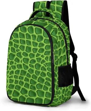 Green Crocodile Lizard Skin Durable Backpack Laptop Bag with Compartments Travel Business for Men Women