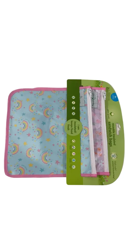 Green Sprouts Reusable Insulated Sandwich Bags, Aqua Rainbows Set