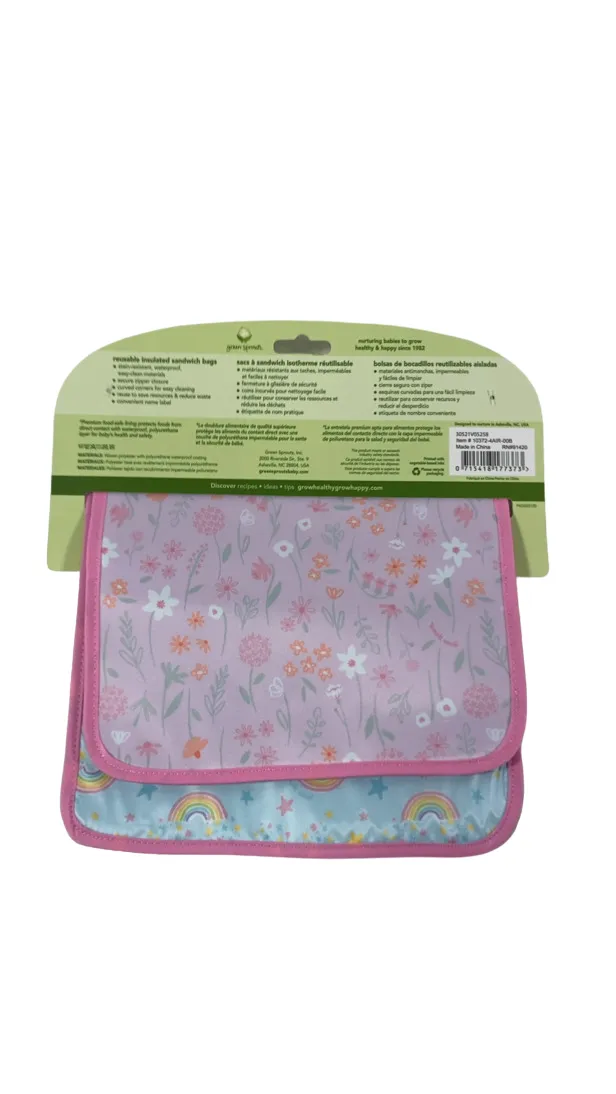 Green Sprouts Reusable Insulated Sandwich Bags, Aqua Rainbows Set