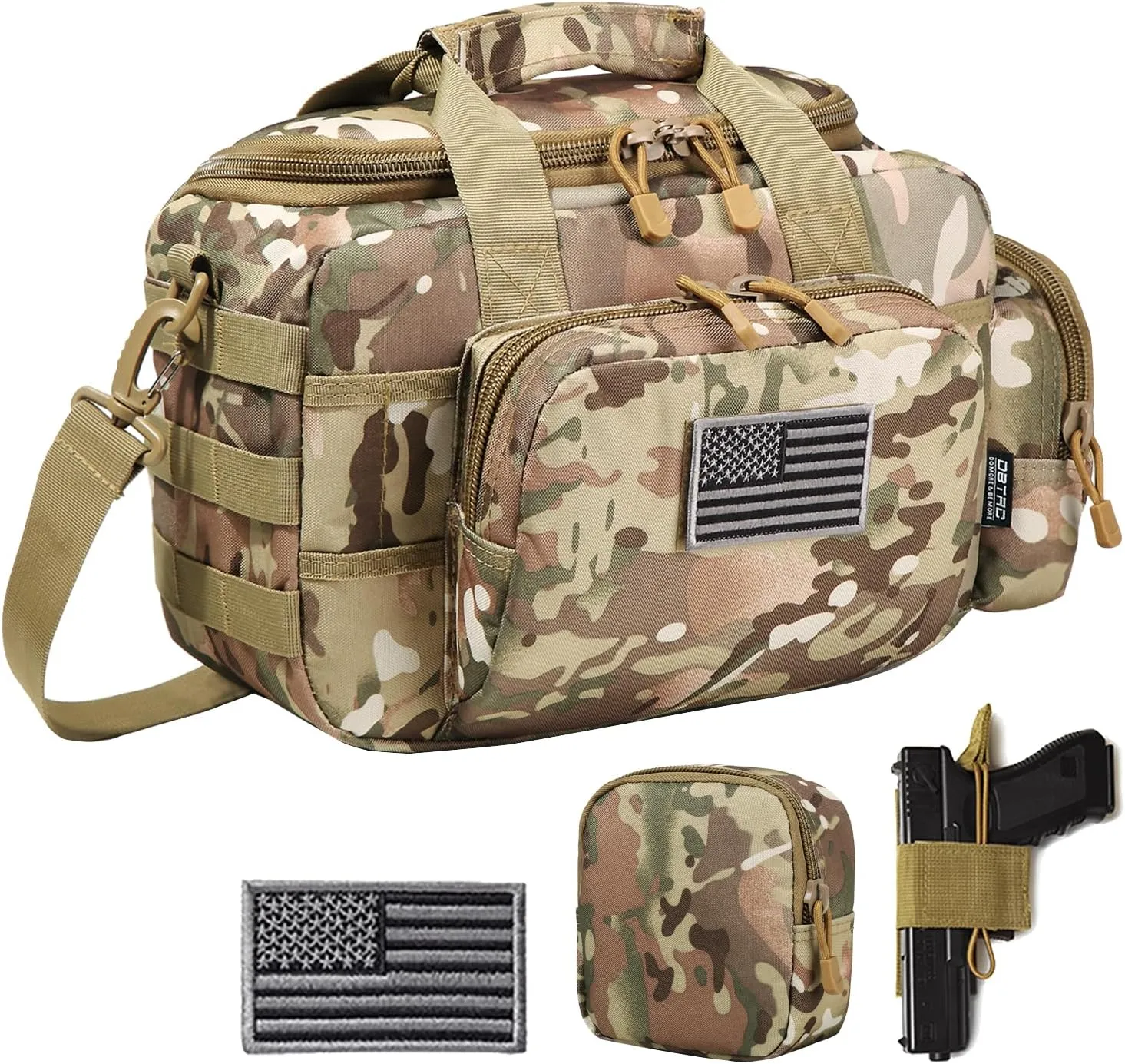 Gun Case Bag Small | Tactical 2-Pistol Bag Handgun Duffle Bag w/Lockable Zipper for Shooting Range Hunting Sports | US Flag Patch   MOLLE Pouch   Universal Holster Included