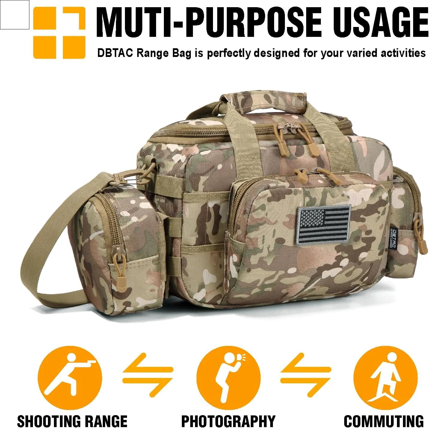 Gun Case Bag Small | Tactical 2-Pistol Bag Handgun Duffle Bag w/Lockable Zipper for Shooting Range Hunting Sports | US Flag Patch   MOLLE Pouch   Universal Holster Included