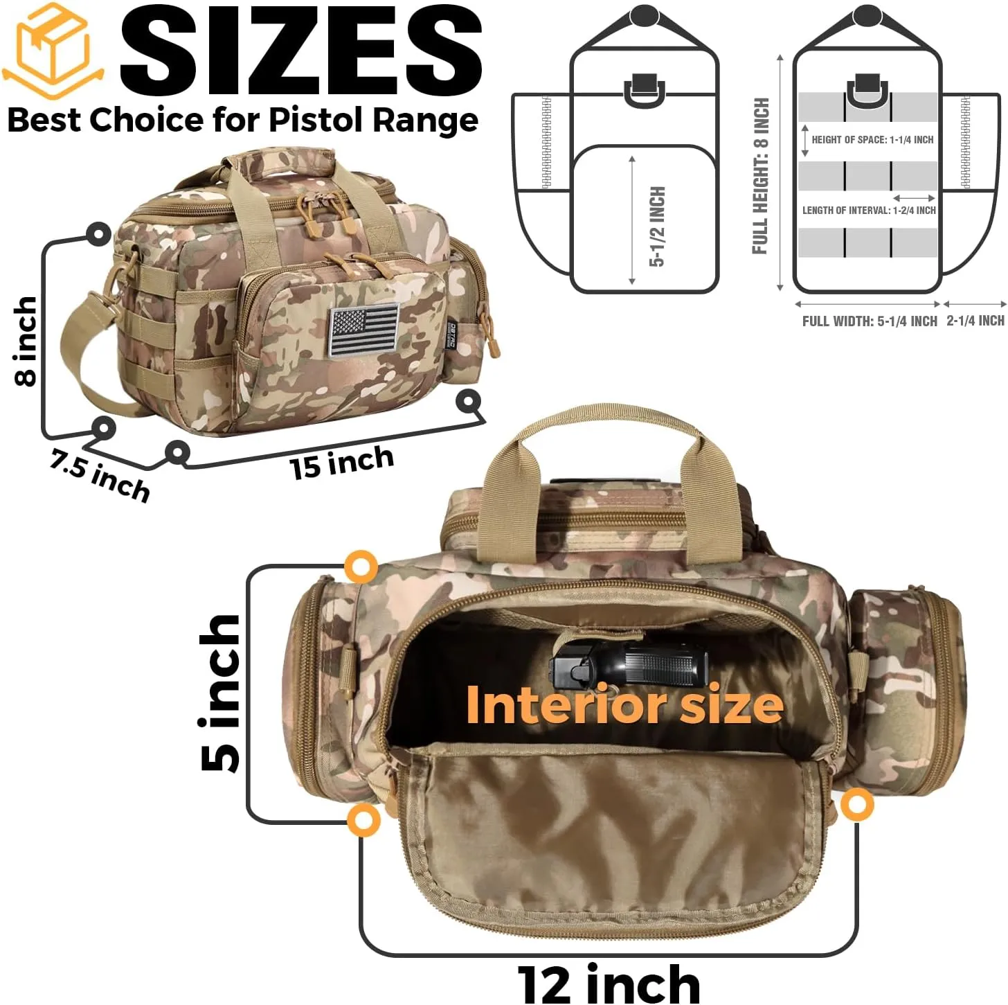 Gun Case Bag Small | Tactical 2-Pistol Bag Handgun Duffle Bag w/Lockable Zipper for Shooting Range Hunting Sports | US Flag Patch   MOLLE Pouch   Universal Holster Included