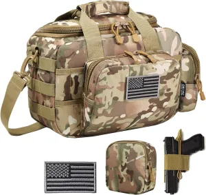 Gun Case Bag Small | Tactical 2-Pistol Bag Handgun Duffle Bag w/Lockable Zipper for Shooting Range Hunting Sports | US Flag Patch   MOLLE Pouch   Universal Holster Included