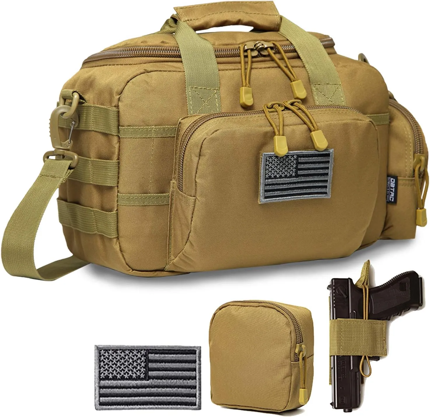 Gun Case Bag Small | Tactical 2-Pistol Bag Handgun Duffle Bag w/Lockable Zipper for Shooting Range Hunting Sports | US Flag Patch   MOLLE Pouch   Universal Holster Included
