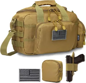 Gun Case Bag Small | Tactical 2-Pistol Bag Handgun Duffle Bag w/Lockable Zipper for Shooting Range Hunting Sports | US Flag Patch   MOLLE Pouch   Universal Holster Included