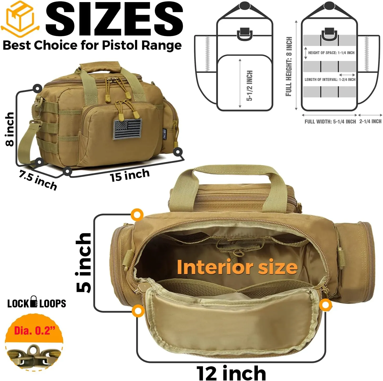 Gun Case Bag Small | Tactical 2-Pistol Bag Handgun Duffle Bag w/Lockable Zipper for Shooting Range Hunting Sports | US Flag Patch   MOLLE Pouch   Universal Holster Included