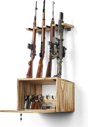Gun Rack Wall Mount, Wooden Rifle Racks with Gun Rack for Wall, Gun Display Racks for Indoor Firearms Storage, Holds up to 4 Long Guns and 6 Handguns, Gifts for Husband, Dad