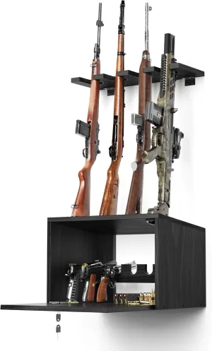 Gun Rack Wall Mount, Wooden Rifle Racks with Gun Rack for Wall, Gun Display Racks for Indoor Firearms Storage, Holds up to 4 Long Guns and 6 Handguns, Gifts for Husband, Dad