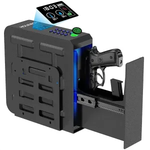 Gun Safe, Slider Biometric Pistol Safe Fingerprint Bedside Gun Lock Box, 3 Ways Quick Access Mounted Handgun Case for Nightstand, Bed, Desk, Wall, Dresser