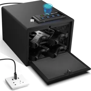 Gun Safes for Pistols,Quick-Access Handgun Safe,Safety Device with Biometric&Digital Key Pad&Key,High Capacity Pistol Safe for Nightstand&Car&Home&Office (Black-with Backup Power Cable)