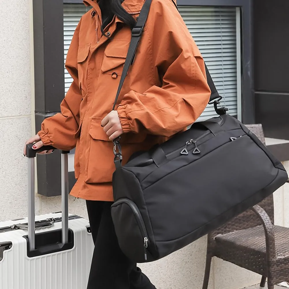 Gym Bag for Men&Women Travel Duffle Bag Crossbody Weekender Overnight Tote Bag Water Resistant Sports Workout Duffle Bag with Shoe Compartment (Black)