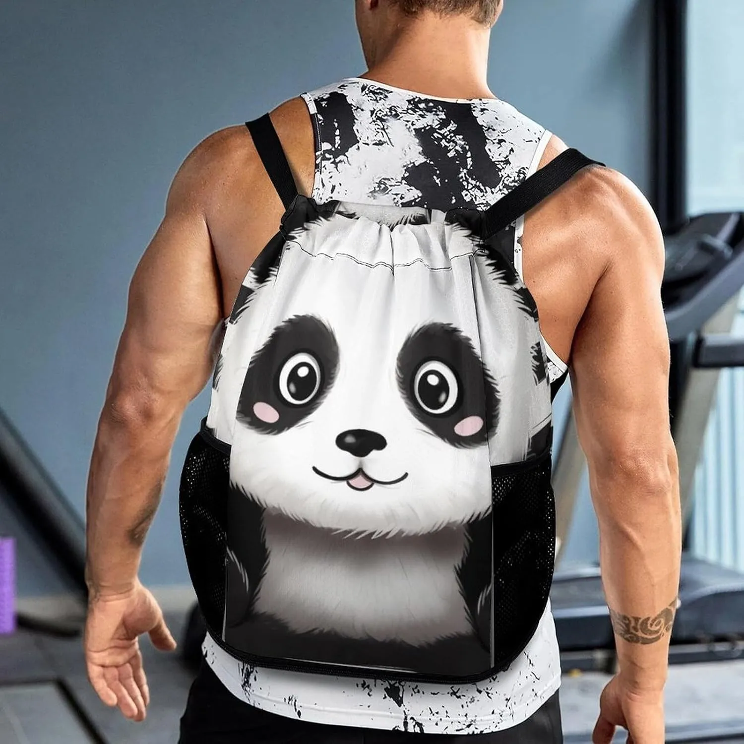 Gym Bag for Women Men Black And WhiteTravel Duffel Bag Large Capacity Sports Drawstring Backpack