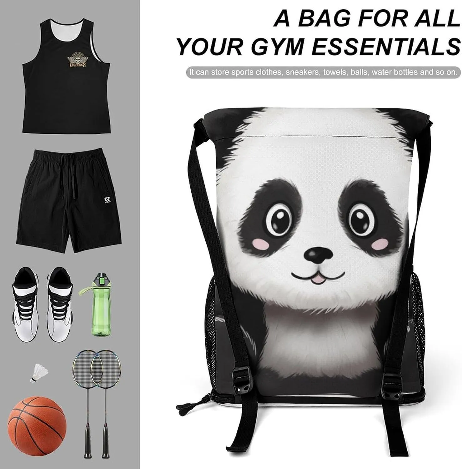 Gym Bag for Women Men Black And WhiteTravel Duffel Bag Large Capacity Sports Drawstring Backpack