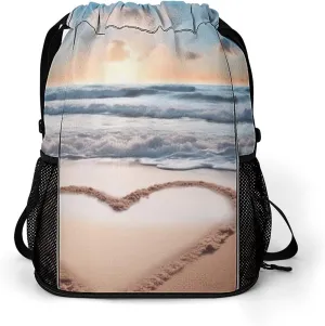 Gym Bag for Women Men Heart Shape Romantic BeachTravel Duffel Bag Large Capacity Sports Drawstring Backpack