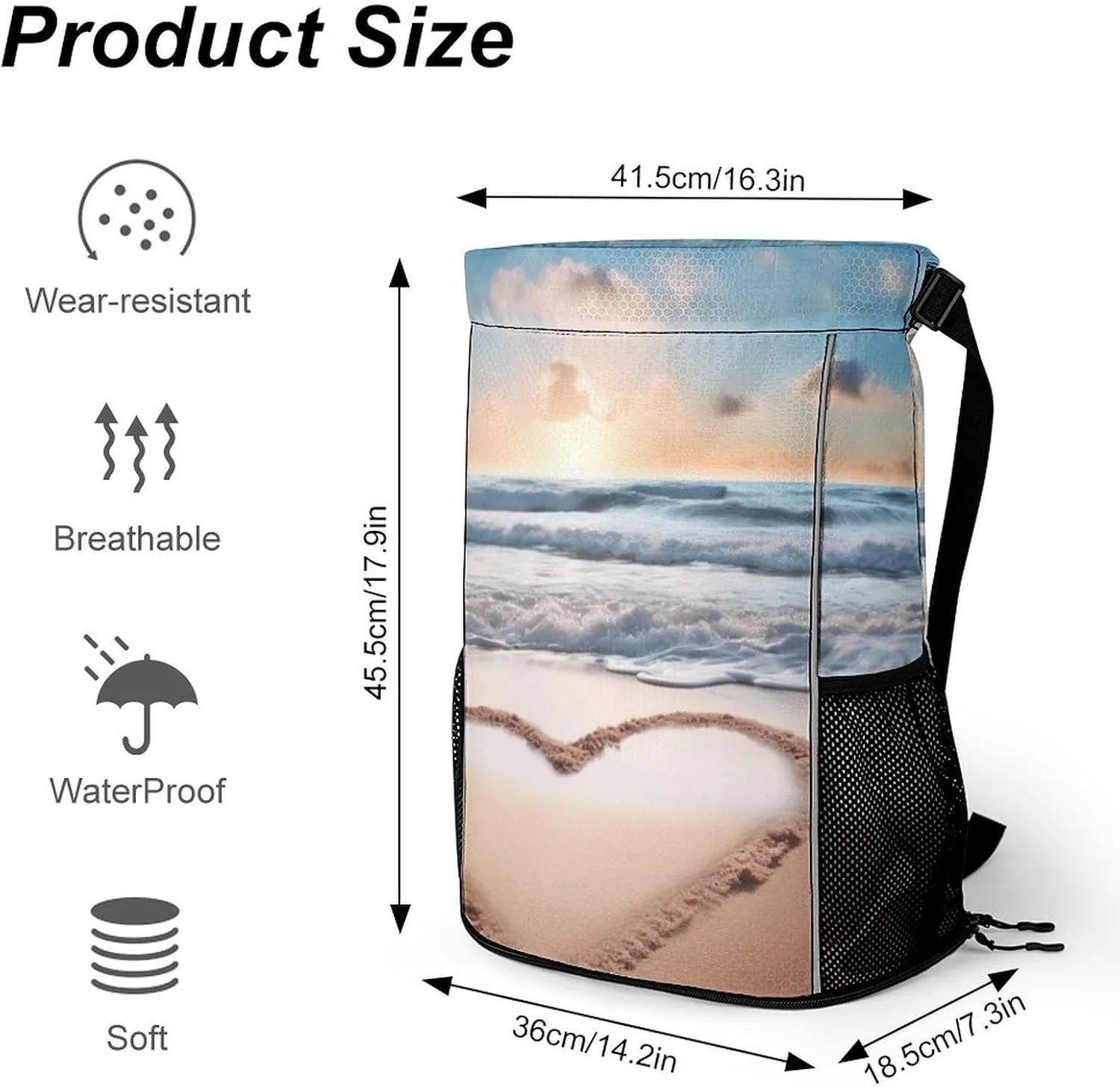 Gym Bag for Women Men Heart Shape Romantic BeachTravel Duffel Bag Large Capacity Sports Drawstring Backpack