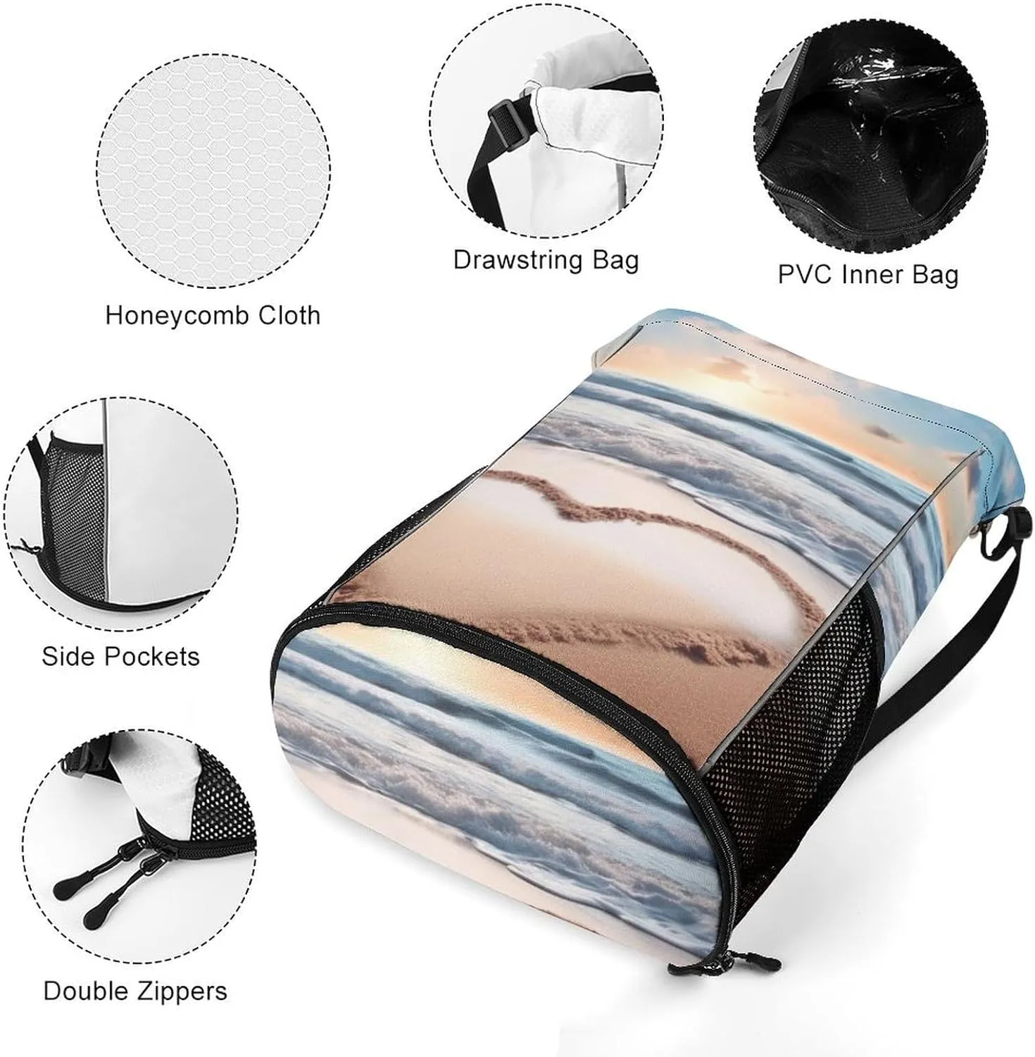 Gym Bag for Women Men Heart Shape Romantic BeachTravel Duffel Bag Large Capacity Sports Drawstring Backpack