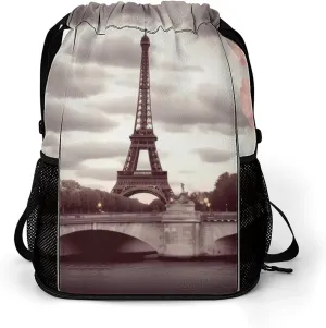 Gym Bag for Women Men Romantic Travel in ParisTravel Duffel Bag Large Capacity Sports Drawstring Backpack