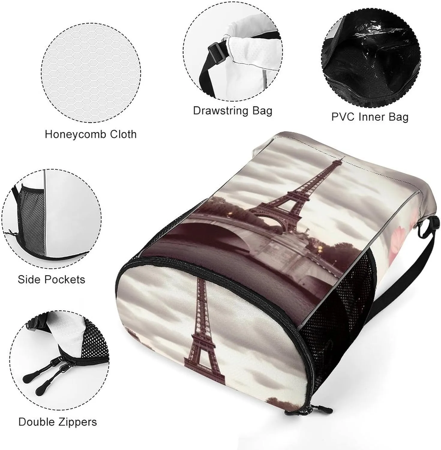 Gym Bag for Women Men Romantic Travel in ParisTravel Duffel Bag Large Capacity Sports Drawstring Backpack