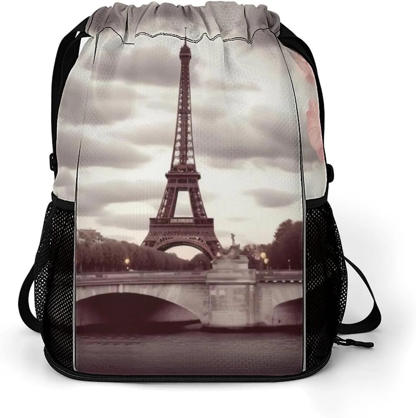 Gym Bag for Women Men Romantic Travel in ParisTravel Duffel Bag Large Capacity Sports Drawstring Backpack