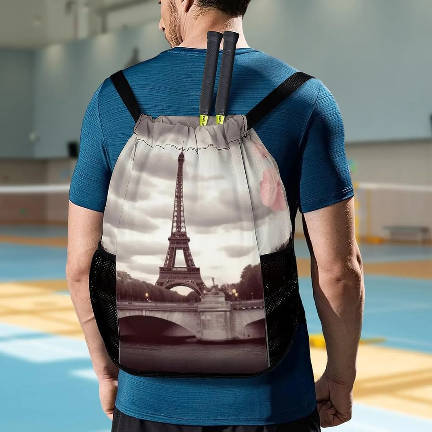 Gym Bag for Women Men Romantic Travel in ParisTravel Duffel Bag Large Capacity Sports Drawstring Backpack