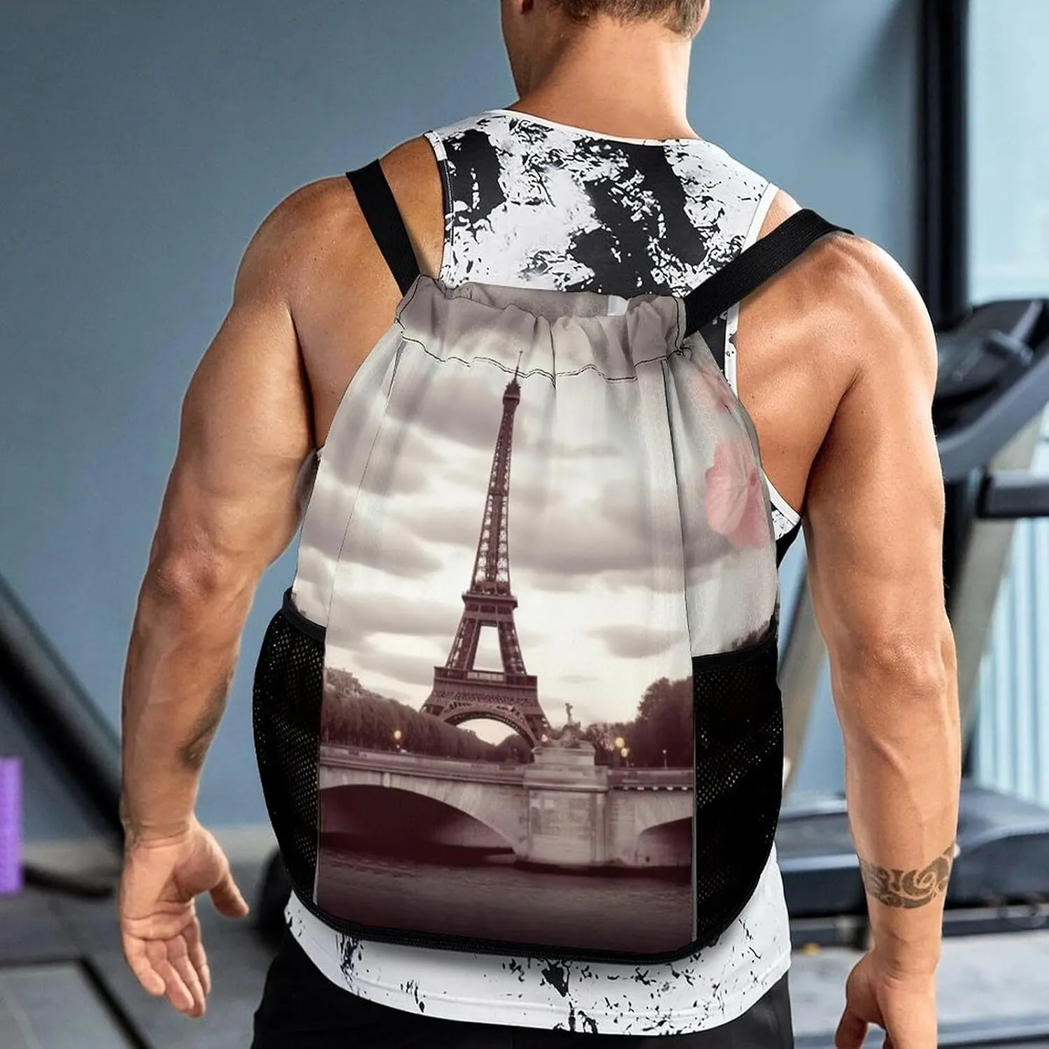 Gym Bag for Women Men Romantic Travel in ParisTravel Duffel Bag Large Capacity Sports Drawstring Backpack