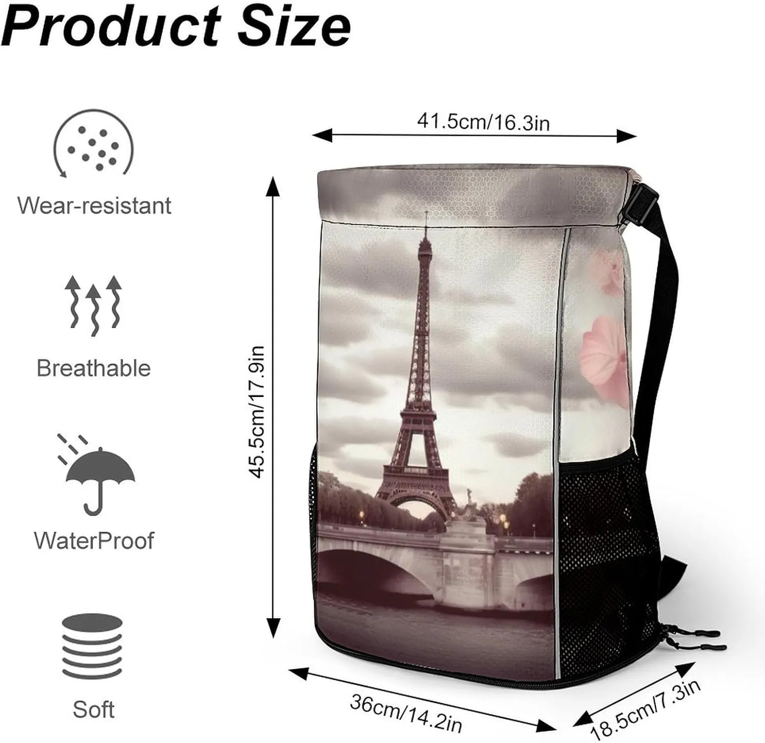Gym Bag for Women Men Romantic Travel in ParisTravel Duffel Bag Large Capacity Sports Drawstring Backpack