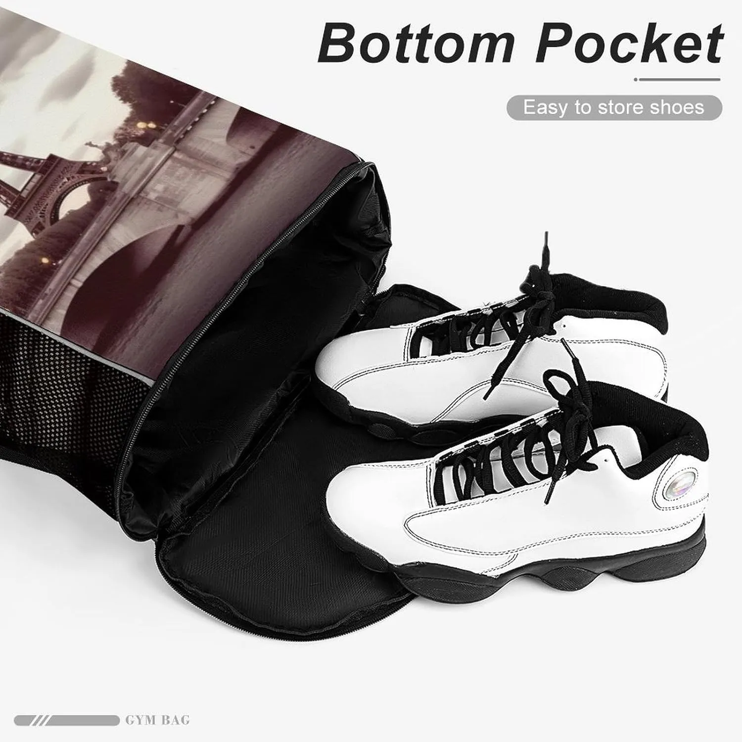 Gym Bag for Women Men Romantic Travel in ParisTravel Duffel Bag Large Capacity Sports Drawstring Backpack